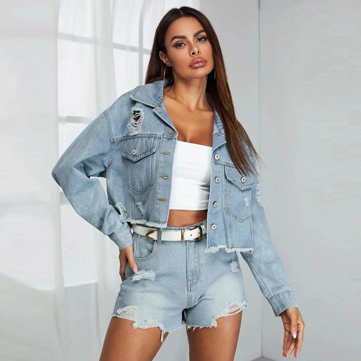 Blusa Jeans Loma - LUV Mulher - IV031 - Blusa Jeans Loma - Jeans - P -