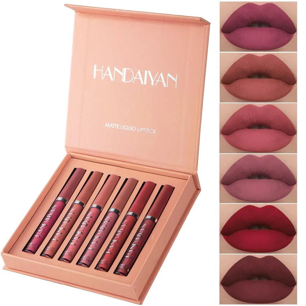 Kit 6 Batons Beauty Lip Handaiyan - 16h De Duração - LUV Mulher - MQ014 - Batom Beauty Lip - Cores Intensas - -