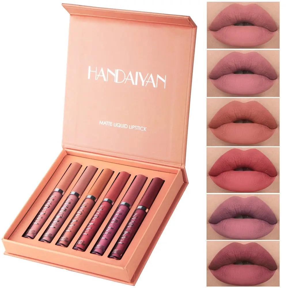Kit 6 Batons Beauty Lip Handaiyan - 16h De Duração - LUV Mulher - MQ014 - Batom Beauty Lip - Cores Suaves - -