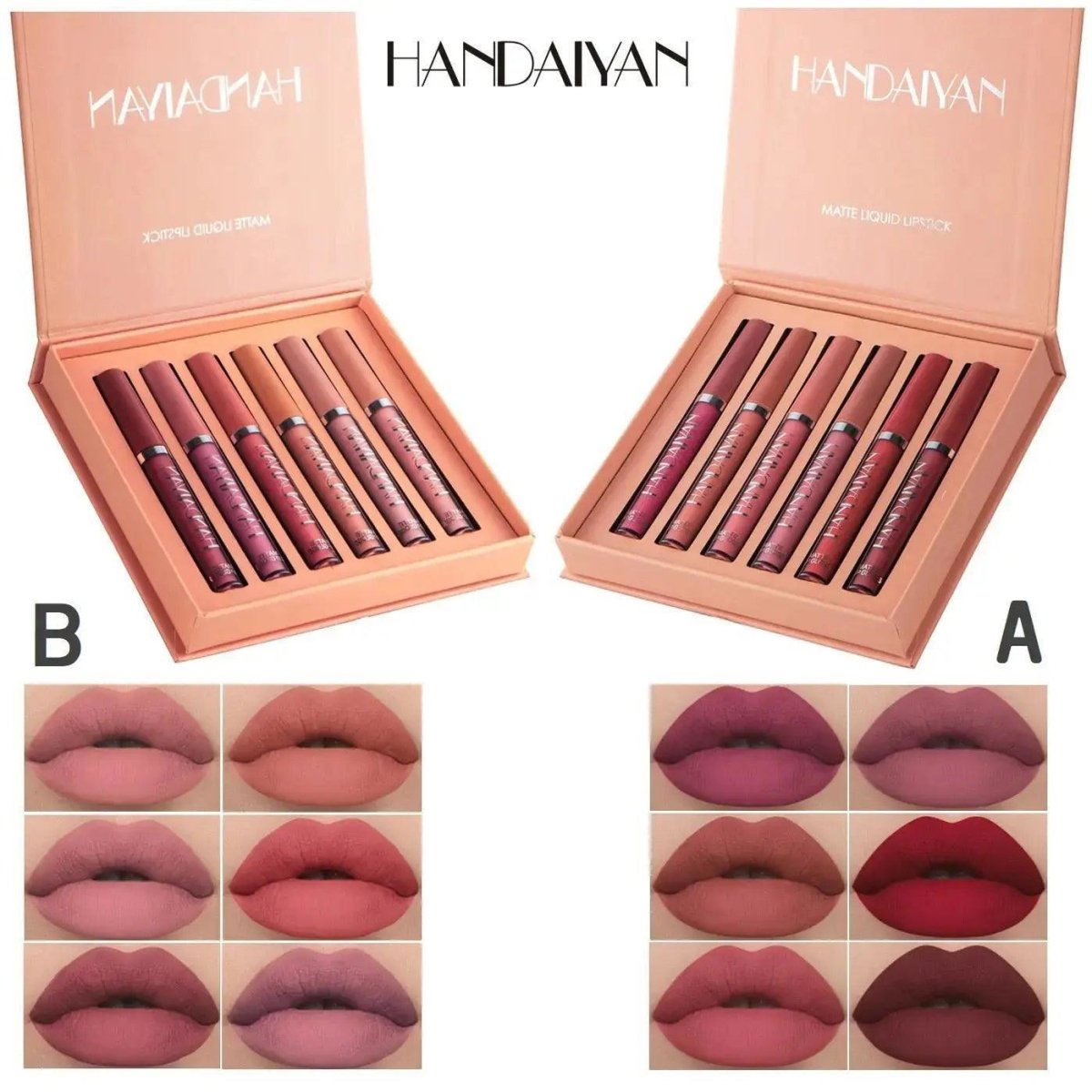 PROMOÇÃO - Kit 6 Batons Beauty Lip Handaiyan - 16h De Duração - LUV Mulher - MQ014-2 - Batom Beauty Lip - Cores Intensas - -