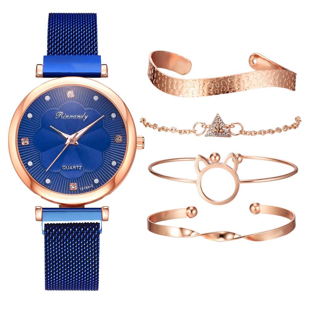 Relógio Quartzo - Luxuoso feito para você! - LUV Mulher - RL004 - Relógio Quartzo - Luxuoso feito para você! - Azul + Pulseiras - -