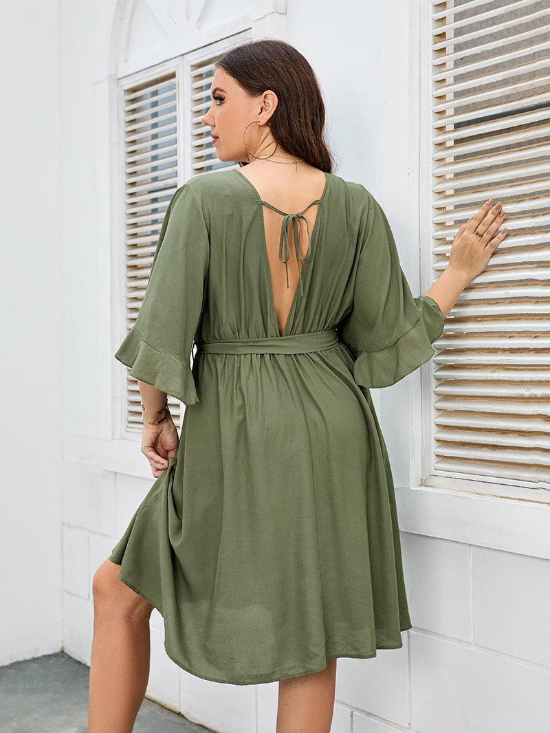 Vestido Boho - LUV Mulher - VD024 - Vestido Boho - Verde Militar - XG -