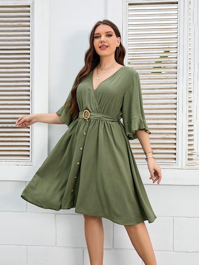 Vestido Boho - LUV Mulher - VD024 - Vestido Boho - Verde Militar - XG -